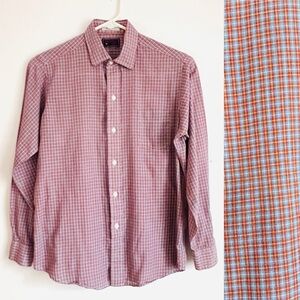 80s Microplaid Button-down Shirt Small / Medium Red Blue Hathaway Vintage